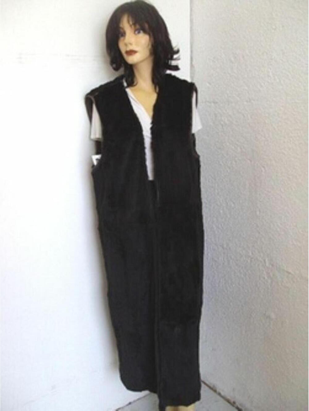 PRE-OWNED BLACK SHEARED RABBIT FUR LONG VEST WOMEN WOMAN SIZE 6